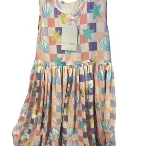Girls' Pastel Seashell & Starfish Check Dress